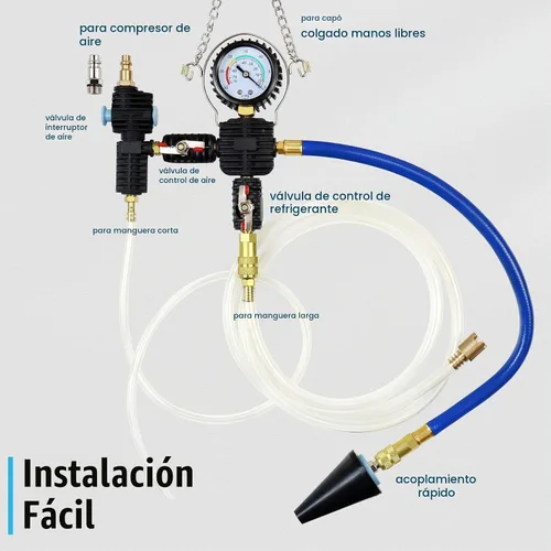 Vista 3 de Kit de recarga de vacío de refrigerante, sistema de refrigeración, kit de herramientas de purga y llenado al vacío del radiador, relleno de Estuche