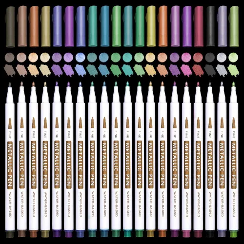 Vista 2 de Lelix - Rotuladores metálicos de 20 colores, punta fina para álbum de fotos de bricolaje, papel negro, fabricación de tarjetas, pintura de arte