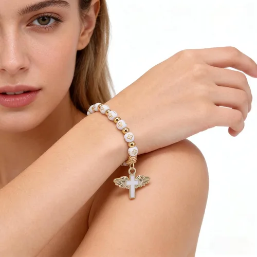 Vista 8 de Juego de 6 pulseras de regalo de ángel de resina, pulseras católicas para hombres y mujeres, primera comunión, Navidad, Pascua, bautismo y día