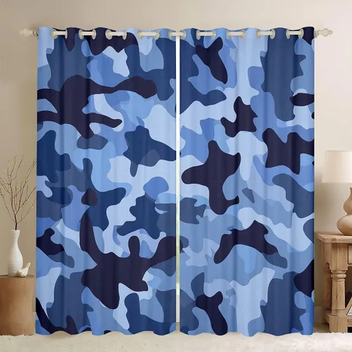 Vista 15 de Cortinas de camuflaje rústicas de camuflaje para dormitorio, sala de estar, decoración de cabaña, caza, ejército, negro, verde, aislamiento térmico