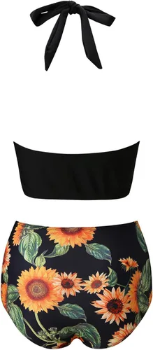 Vista 4 de Traje de baño de dos piezas para mujer, bikini de dos piezas de cintura alta con espalda cruzada, bikini anudado, bikini de 2 piezas