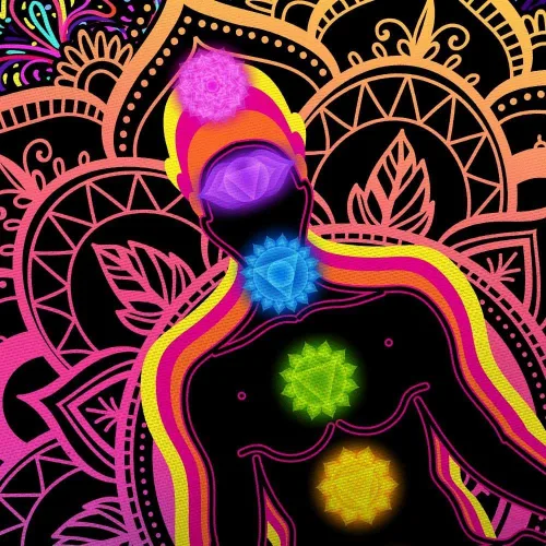 Vista 3 de JAWO Tapiz hippie de siete chakras, tapiz hippie para yoga, meditación, tapiz bohemio con mandala para sala de yoga, dormitorio, sala de estar
