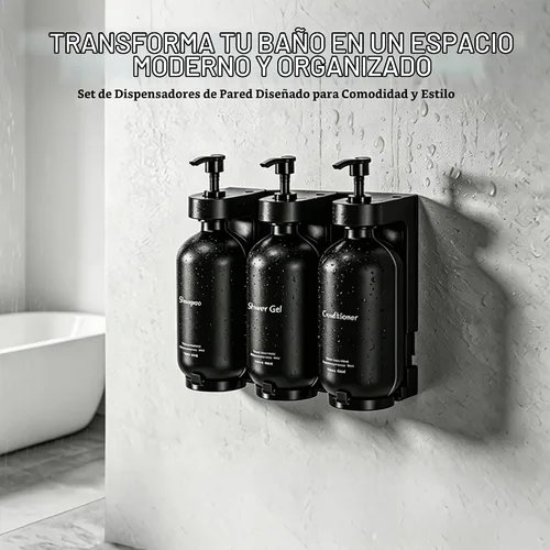Vista 2 de Dispensador de champú y acondicionador, juego de 3 botellas montado