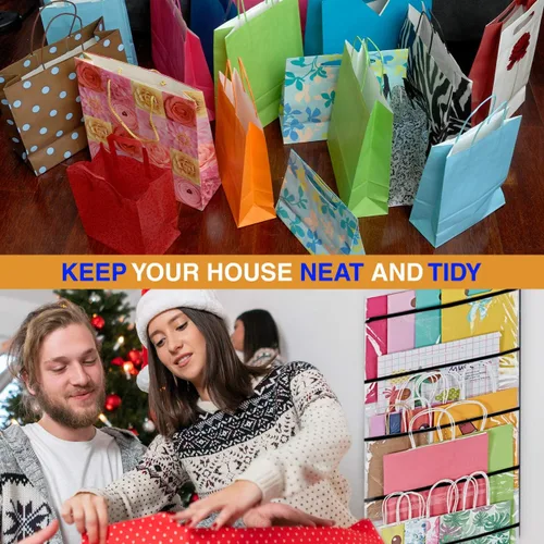 Vista 6 de ProPik Organizador de almacenamiento colgante de doble cara para bolsas de regalo con múltiples bolsillos delanteros y traseros, organiza tu papel