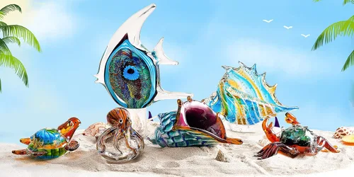 Vista 6 de EUSTUMA Adorno de figuras de caracolas de vidrio soplado a mano, adorno de animales marinos para decoración del hogar, colección de animales marinos