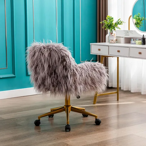 Vista 7 de KCC Silla de escritorio de oficina esponjosa, silla giratoria moderna de pelo sintético con ruedas, sillas de acento suaves, cómodas, elegantes