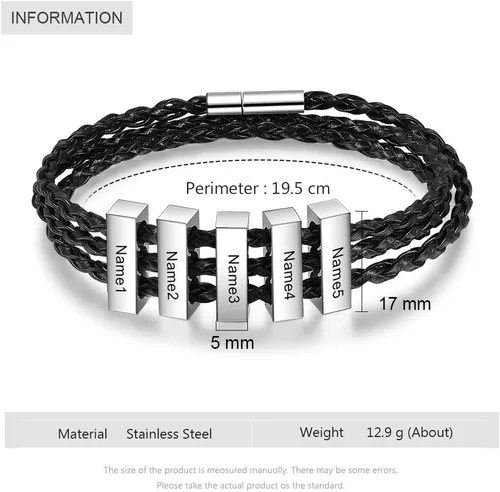 Vista 3 de Pulsera personalizada para hombre pulsera familiar con nombres grabados, colgante de plata para padre, marido, abuelo, regalo del día del padre
