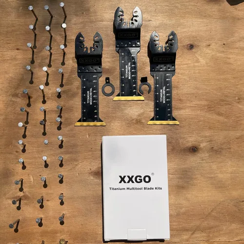 Vista 3 de XXGO 3 piezas extra larga corte de metal titanio oscilante multiherramienta hoja Lo mejor para cortar clavos de metal de plástico de madera en un
