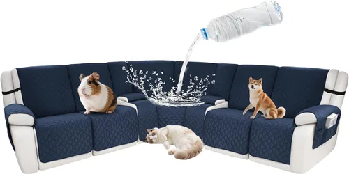Vista 40 de Fundas impermeables para sofá reclinable seccional en forma de L, 7 piezas, antideslizantes, lavables, juego de fundas reclinables para mascotas