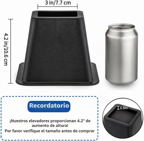 Vista 3 de Elevadores de cama de 4 pulgadas resistentes, paquete de 6 elevadores de muebles de plástico duradero, soporta 2200 libras para cama, sofá