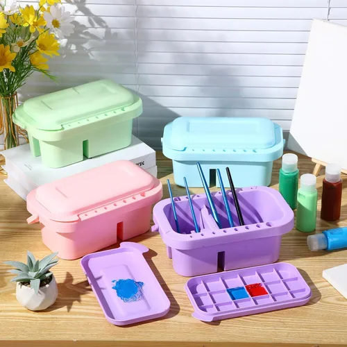 Vista 3 de Teenyyou 4 piezas de limpiador de pinceles de pintura 3 en 1 multifunción soporte para lavabo y organizador con soporte para pinceles, bandeja