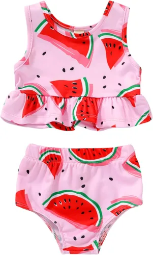 Vista 26 de YOUNGER TREE Traje de baño de verano para niñas pequeñas, sin mangas, traje de baño a rayas, traje de dos piezas, bikini