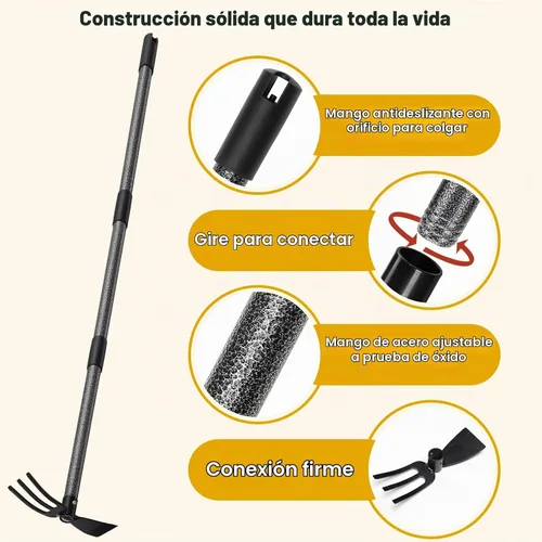 Vista 5 de Azada y Cultivador - Mango Largo de 45" - Azada de Jardín de Servicio Pesado, Azada de Pie, Herramientas de Jardín Duraderas, Azada de Cultivador