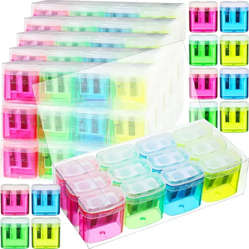Vista 8 de Teling 144 sacapuntas manuales, 180 unidades, sacapuntas manuales a granel de mano con doble agujero, sacapuntas coloridos portátiles compactos