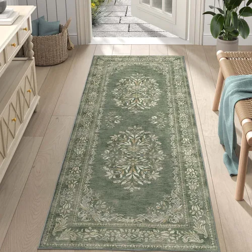 Vista 157 de jinchan Fiora - Alfombra lavable de área pequeña, alfombra de entrada floral de medio círculo de 2 x 3, tapete de media luna de pelo bajo, suave