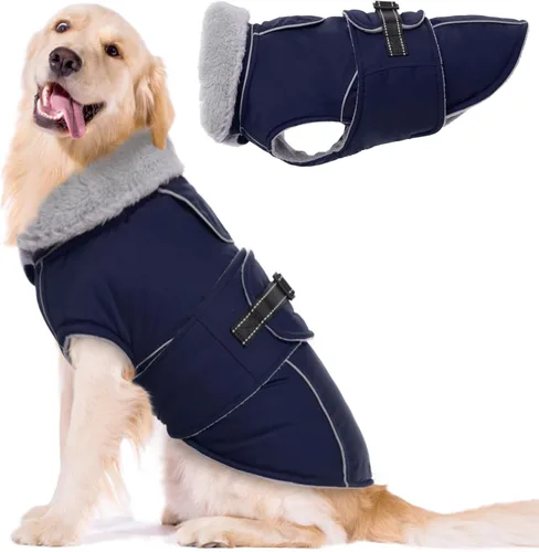 Vista 17 de Lelepet Abrigo cálido para perros – Chaleco reflectante impermeable de vellón con hebilla ajustable de gancho y bucle, chaqueta de invierno Rojo