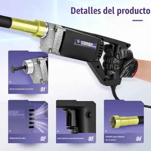 Vista 3 de VISHIGH Herramienta vibradora de hormigón de 800 W, motor vibrador de hormigón eléctrico con eje de 5 pies (4.9 ft), herramienta de construcción