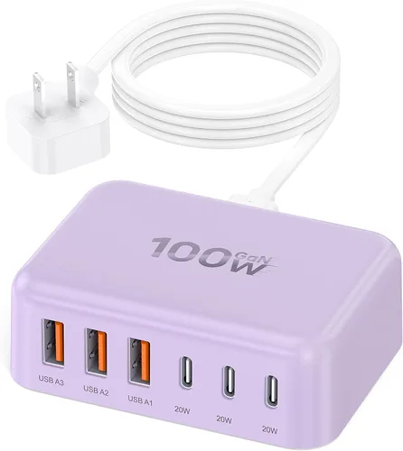 Vista 4 de Cargador USB 6 en 1 de 100 W, estación de carga 50% más pequeña para A-blanco