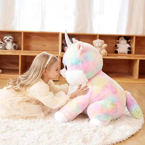 Vista 6 de EARTHSOUND Juguete de Peluche de Animal Relleno Caticornio Gato Unicornio Gigante, Juguetes Suaves Lindos Grandes Jumbo, 23 pulgadas Gran