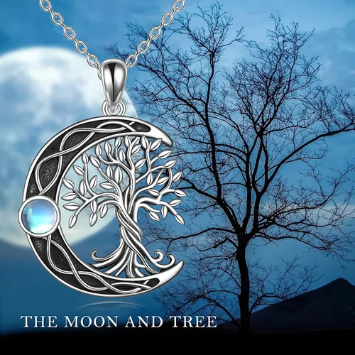 Vista 55 de ONEFINITY Collar de plata de ley 925 con diseño de árbol de la vida con colgante de nudo celta de concha de abulón para mujer