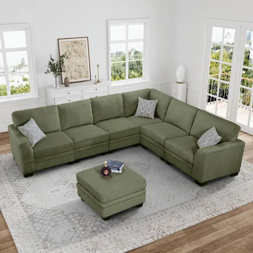 Vista 14 de Legend Vansen - Sofá modular de gran tamaño, sofá de pana en forma de U/L con otomana, asiento profundo y cojín extraíble, fácil montaje para sala