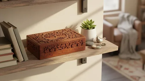 Vista 6 de Caja de joyería y recuerdo de madera hecha a mano, caja de almacenamiento