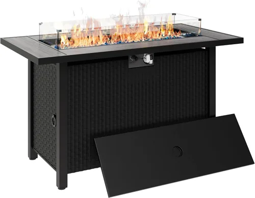Vista 9 de Mesa para fogata de propano de 44 pulgadas, mesa rectangular de gas para exteriores de 50,000 BTU con tapa, cubierta impermeable, mesa rectangular