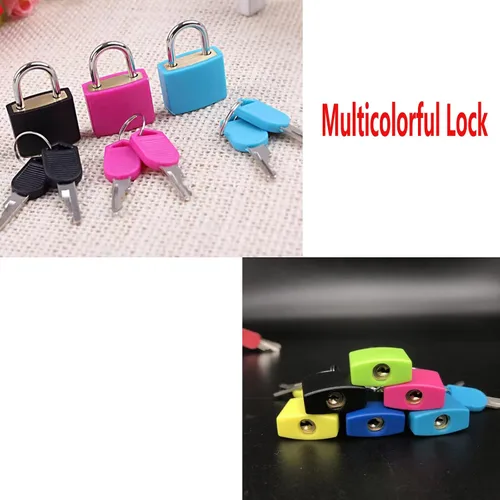 Vista 6 de 3 cerraduras pequeñas con llaves, candados de equipaje multicolor, mini maleta, candados de metal para caja de bolsa, diario, gabinete