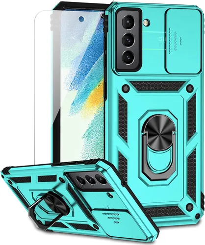 Vista 11 de Funda para Samsung Galaxy S21 FE 5G con cubierta para lente de cámara, protector de pantalla HD, soporte de anillo magnético con función de soporte