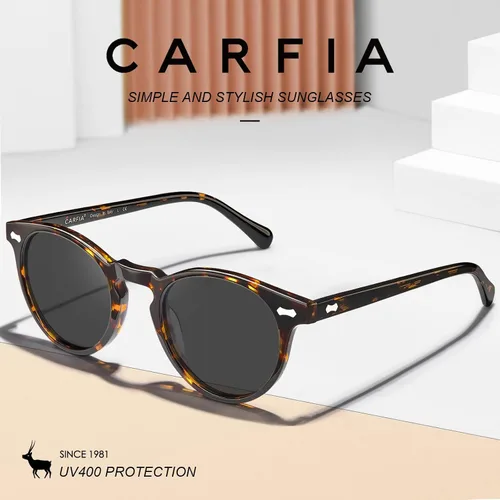 Vista 11 de CARFIA Gafas de sol polarizadas de acetato redondo para mujer, protección UV de cara pequeña con funda de cuero CA5288