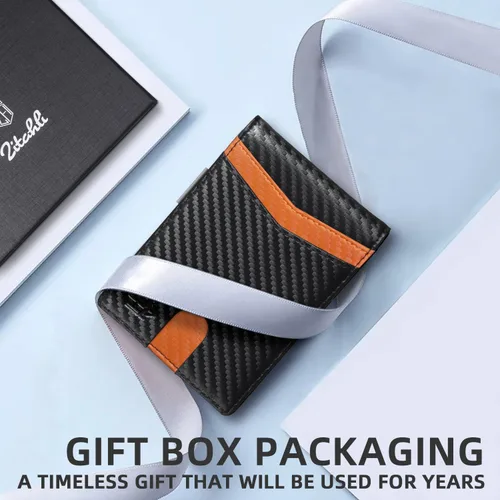 Vista 117 de Zitahli - Carteras delgadas con clip para dinero para hombre, tarjetero minimalista, de cuero, plegable, con bloqueo RFID, cartera de bolsillo