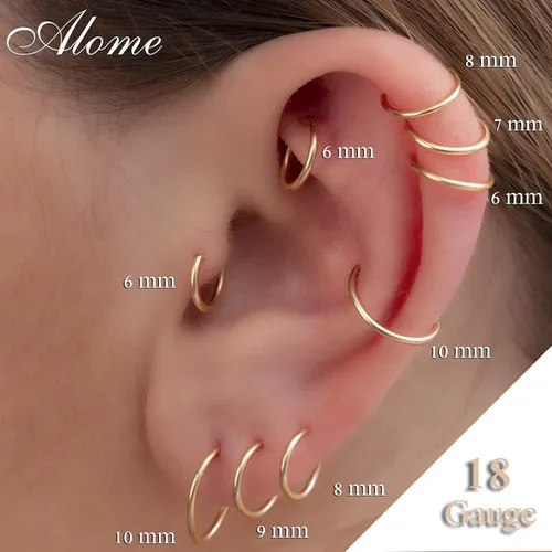 Vista 26 de Aretes de aro de oro de plata – Aretes de aro para mujer, dos piezas de aros de plata fina rellenos de oro, aro de hélice, anillo de tragus, aro