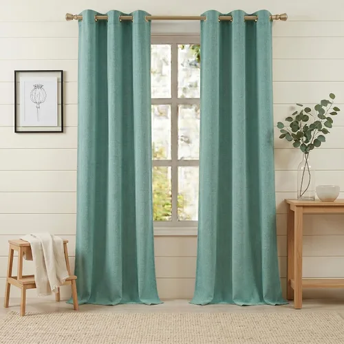Vista 17 de Anpark Cortinas 100% opacas para dormitorio, cortina opaca de lino estilo granja de 84 pulgadas de largo, juego de 2 paneles, cortinas de ventana