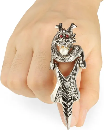 Vista 6 de Jovivi - Anillo de fantasía para hombre, diseño de nudillos de armadura plateada, doble lazo, punk, rock, gótico, genial, 1-4 piezas