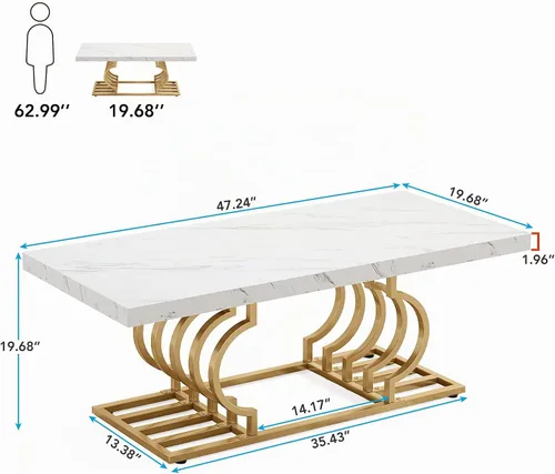Vista 2 de Tribesigns Mesa de centro moderna, mesa de cóctel de 47 pulgadas de mármol falso con marco geométrico, mesa de centro rectangular, mesa de té