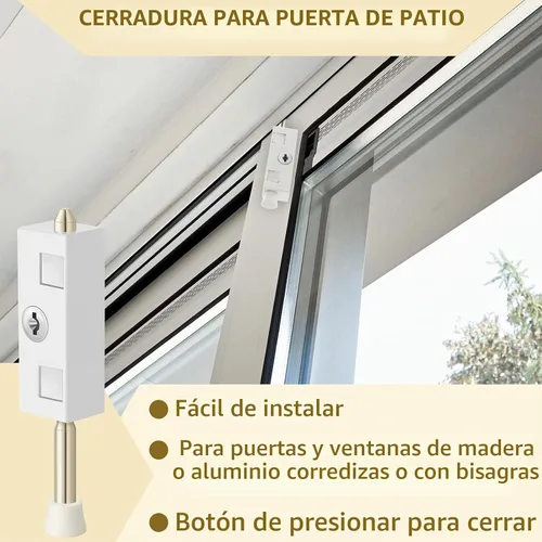 Vista 5 de Dunzy Cerradura de puerta corrediza para puerta de patio rectangular con llave para barra de seguridad con bisagras de vidrio, perno de acero