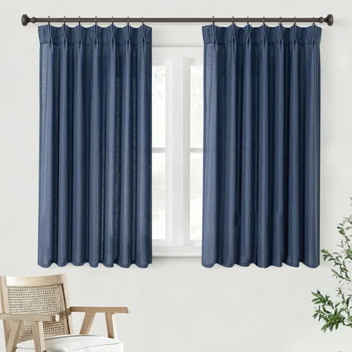 Vista 51 de Cortinas de lino de 63 pulgadas, juego de 2 paneles para sala de estar, beige natural, cortinas con pliegues pellizco entrenadas con memoria