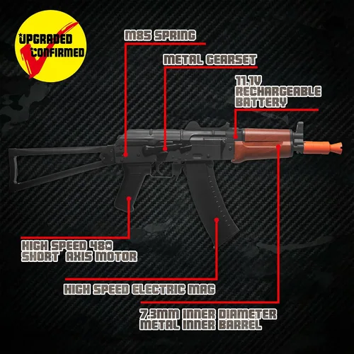 Vista 2 de EMERBU Pro-Grade Gel Splatter Ball Blaster AKS74U Actualizado por EMERBU - Cuerpo de Metal y Nylon - 11.1V Alta Potencia - Conjunto de Engranajes