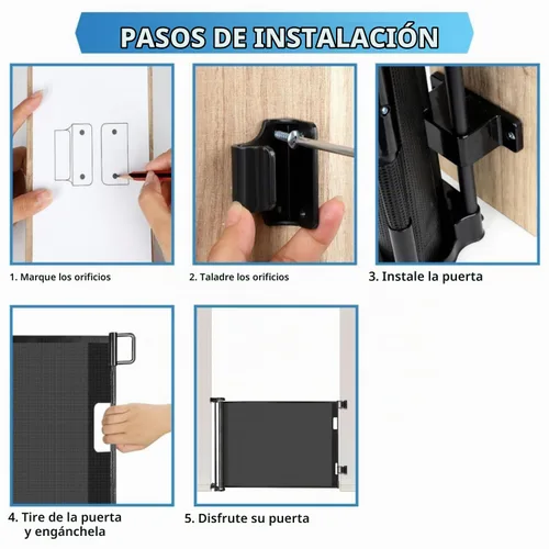 Vista 7 de Puertas retráctiles para bebés para puertas, puerta retráctil para perros de 55 pulgadas de ancho para escaleras, puertas de malla para perros