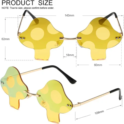 Vista 3 de JOVAKIT Gafas de sol en forma de hongo para mujeres y hombres, gafas de sol vintage sin montura retro rave fiesta Halloween
