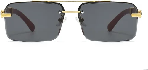 Vista 2 de JOVAKIT Lentes de sol cuadrados de moda para hombres y mujeres, con montura semi sin montura de los años 90, gafas de sol retro vintage