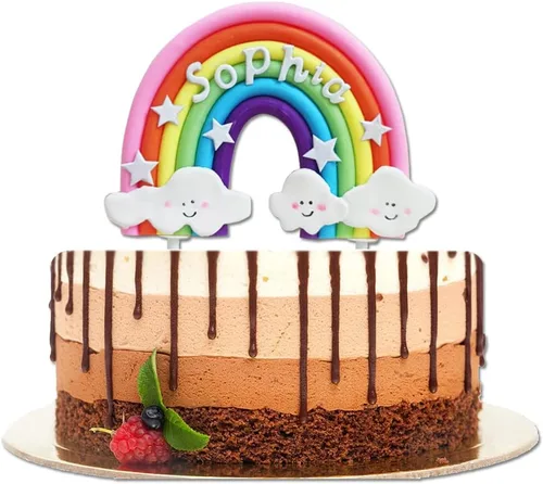 Vista 4 de Decoración de pastel de arcoíris personalizada con nombre para baby shower de cumpleaños de arcoíris con 26 letras, personaliza tu nombre