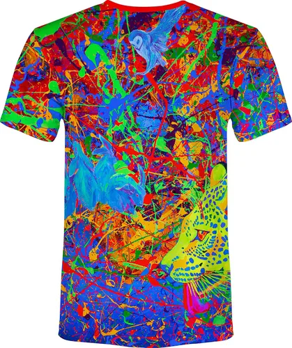Vista 2 de aofmoka - Camiseta ultravioleta hecha a mano, reactiva a luz negra, con impresión decorativa