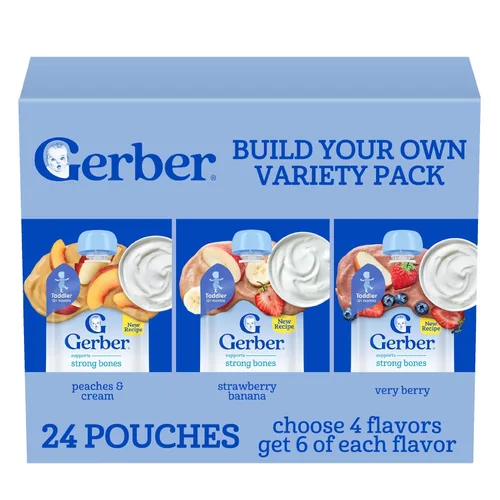 Vista 8 de Gerber Bolsas variadas de frutas y yogur etapa 2, 3.5 onzas, paquete de 18