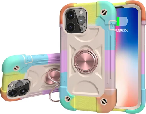 Vista 10 de Compatible con iPhone 13 Pro Max, iPhone 13 Pro, iPhone 13, iPhone 13 Mini, funda híbrida de cuerpo completo colorido arcoíris a prueba de golpes