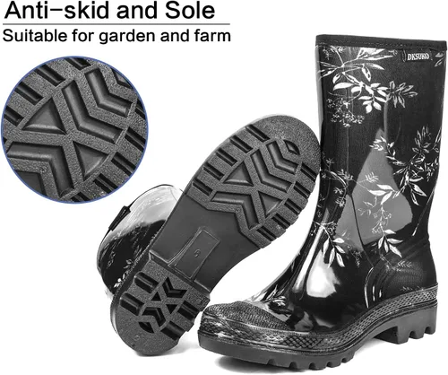 Vista 81 de DKSUKO Waterproof Womens Rain Boots insulated,Lightweight Rubber fashion Boots in Gardening,Warm and Comfortable Wide Calf Rain Boots with Glossy in