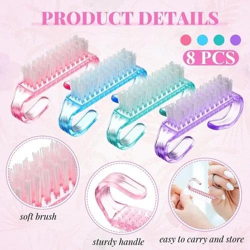 Vista 4 de Patelai - 12 cepillos de uñas a granel para limpiar el mango de uñas, cepillo de uñas colorido a granel para uñas de manos y pies, cepillos