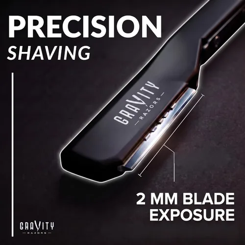 Vista 2 de Kit de afeitado manual GRAVITY RAZORS Profesional – Exposición Ultra, Incluye 10 Hojas Premium, 2mm Expuestas, Negro Mate Professional