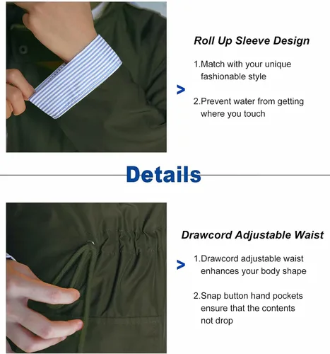 Vista 4 de BBX Lephsnt Abrigos de lluvia para mujer, chaqueta impermeable ligera, rompevientos para exteriores, gabardina con capucha A-verde militar