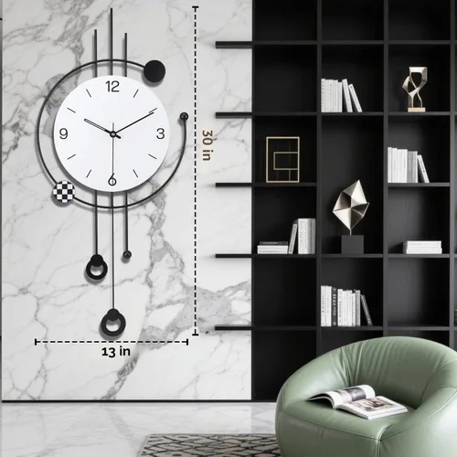 Vista 3 de SIN&MI Reloj de pared grande para decoración de sala de estar, gran arte decorativo de pared, reloj de péndulo, funciona con pilas, sin tictac